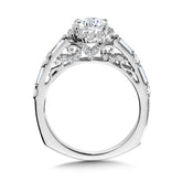 Vintage Straight Halo Engagement Ring W/ Baguette Diamonds & Spiral Diamond Undergallery